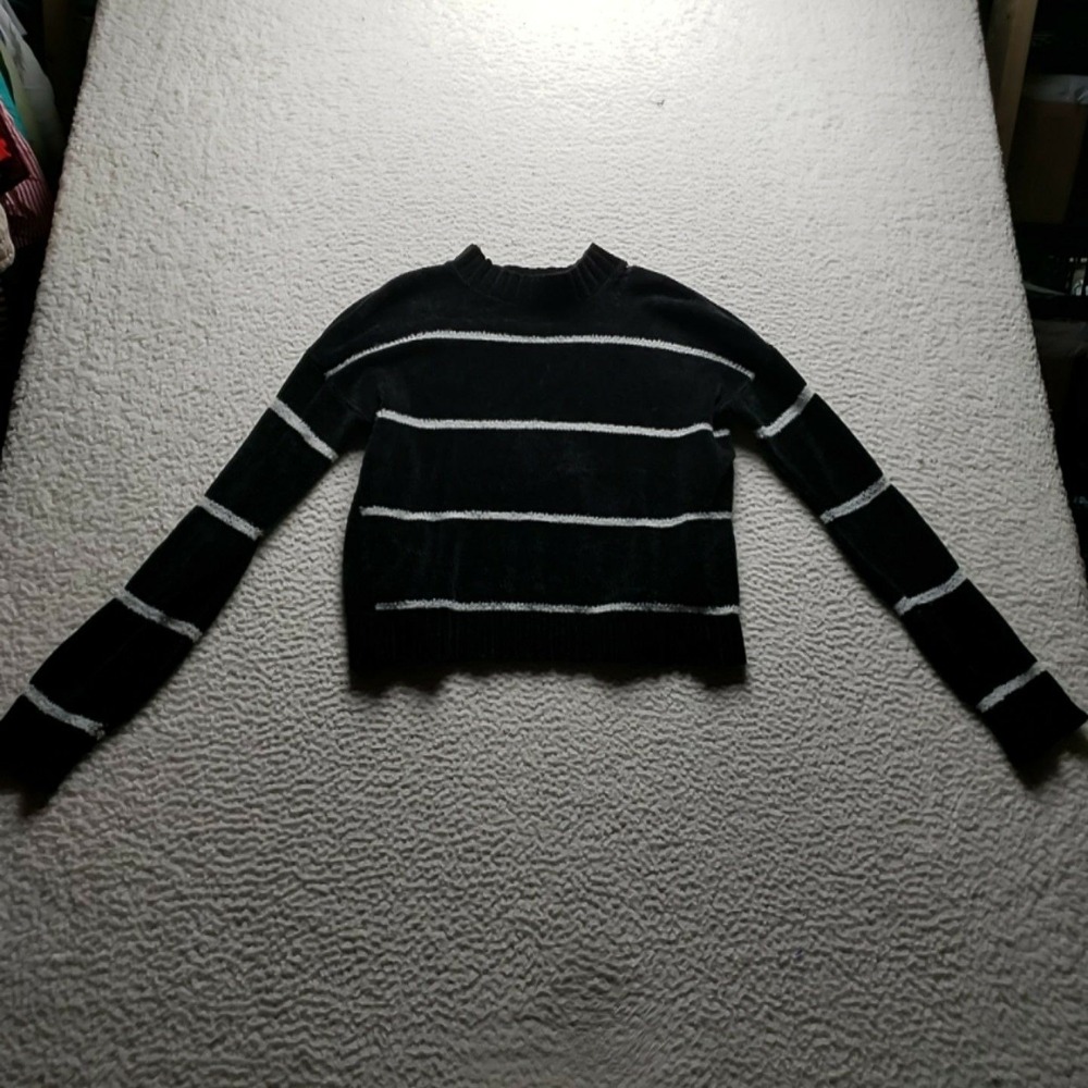 MORAL FIBER Sweater Womens Medium Black Striped Crew Neck Long Sleeve Pullover